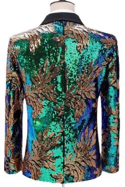 Brilhante Verde e Azul Xale Lapela Um Botão Masculino Prom Blazer