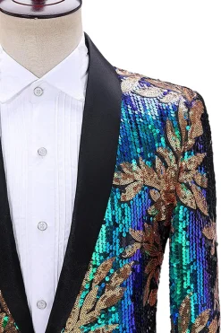 Brilhante Verde e Azul Xale Lapela Um Botão Masculino Prom Blazer