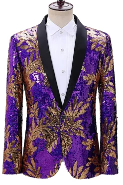 Brilhante Verde e Azul Xale Lapela Um Botão Masculino Prom Blazer