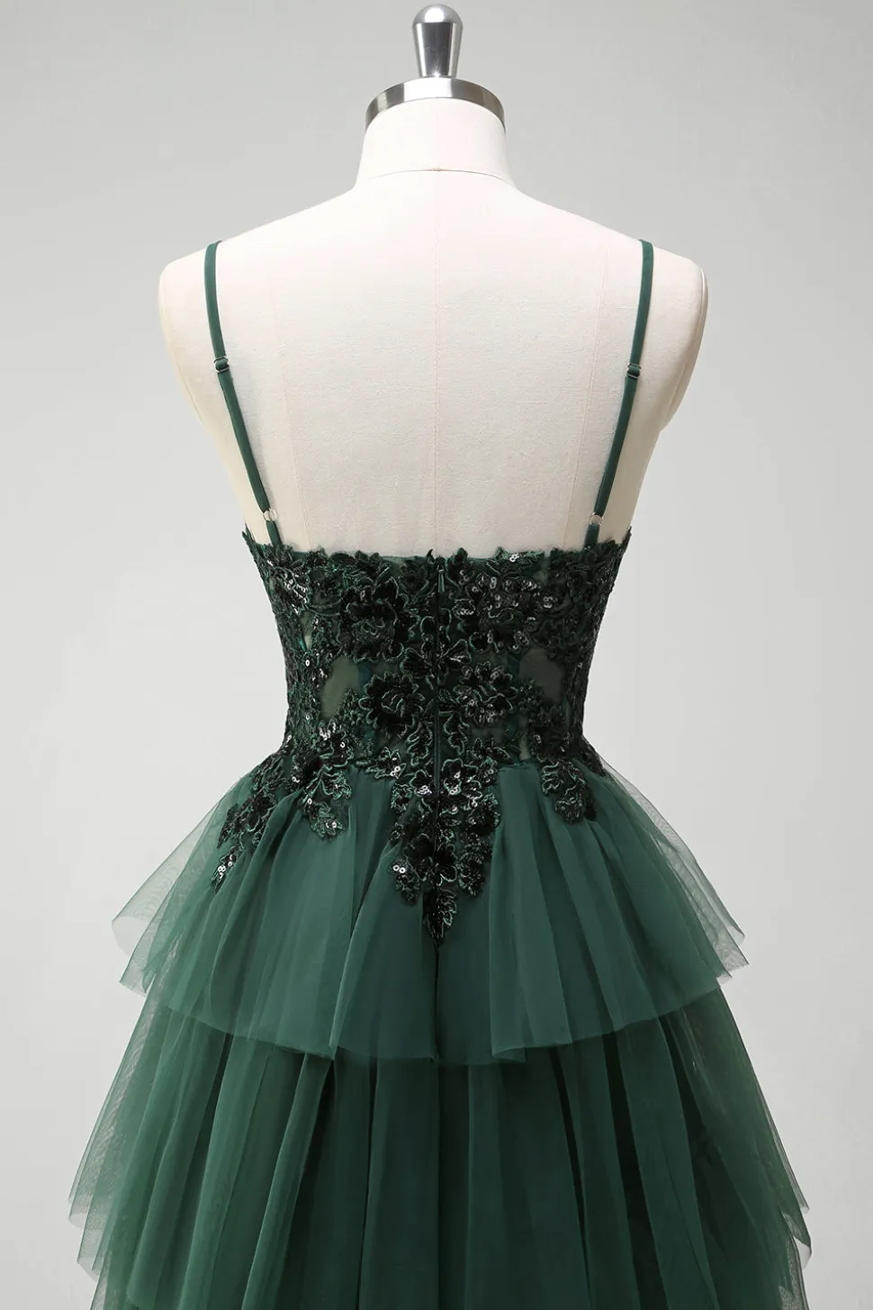 Brilhante verde escuro A-Line Corset Ruffles Appliqued Long Prom Dress com fenda