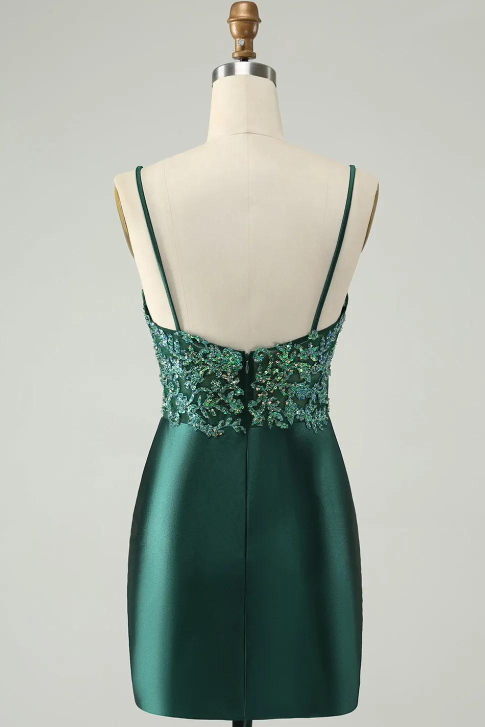 Brilhante verde escuro apertado V pescoço curto Homecoming vestido com lantejoulas