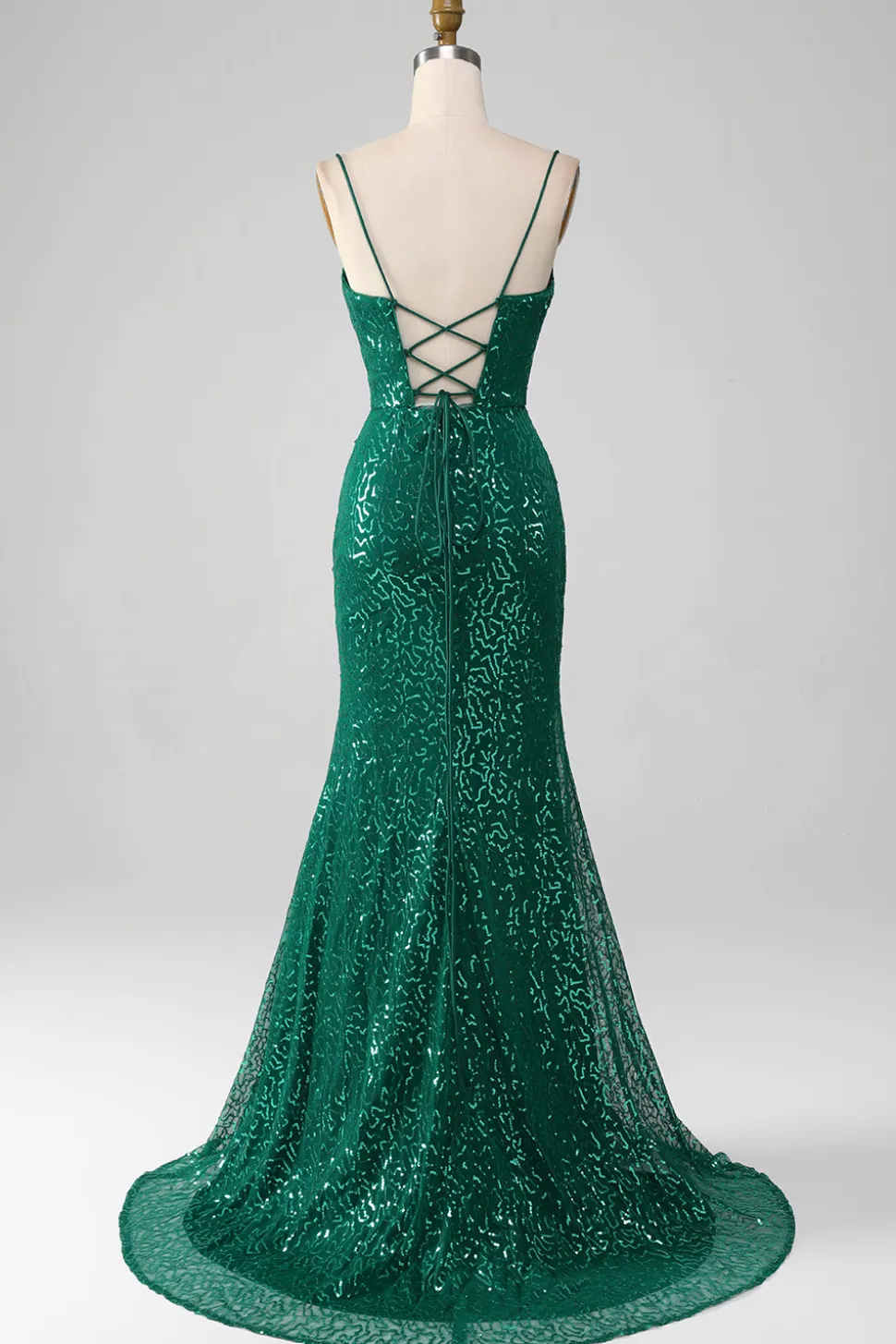 Brilhante verde escuro frisado Sequins longo vestido de baile com fenda