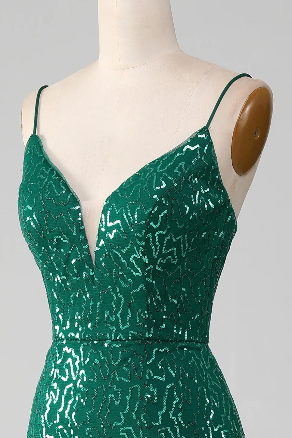 Brilhante verde escuro frisado Sequins longo vestido de baile com fenda