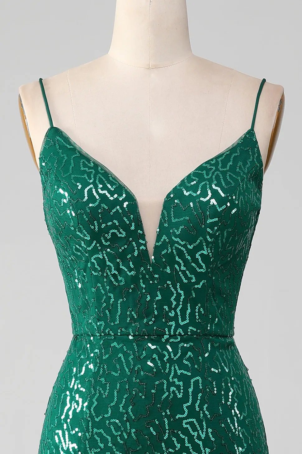 Brilhante verde escuro frisado Sequins longo vestido de baile com fenda