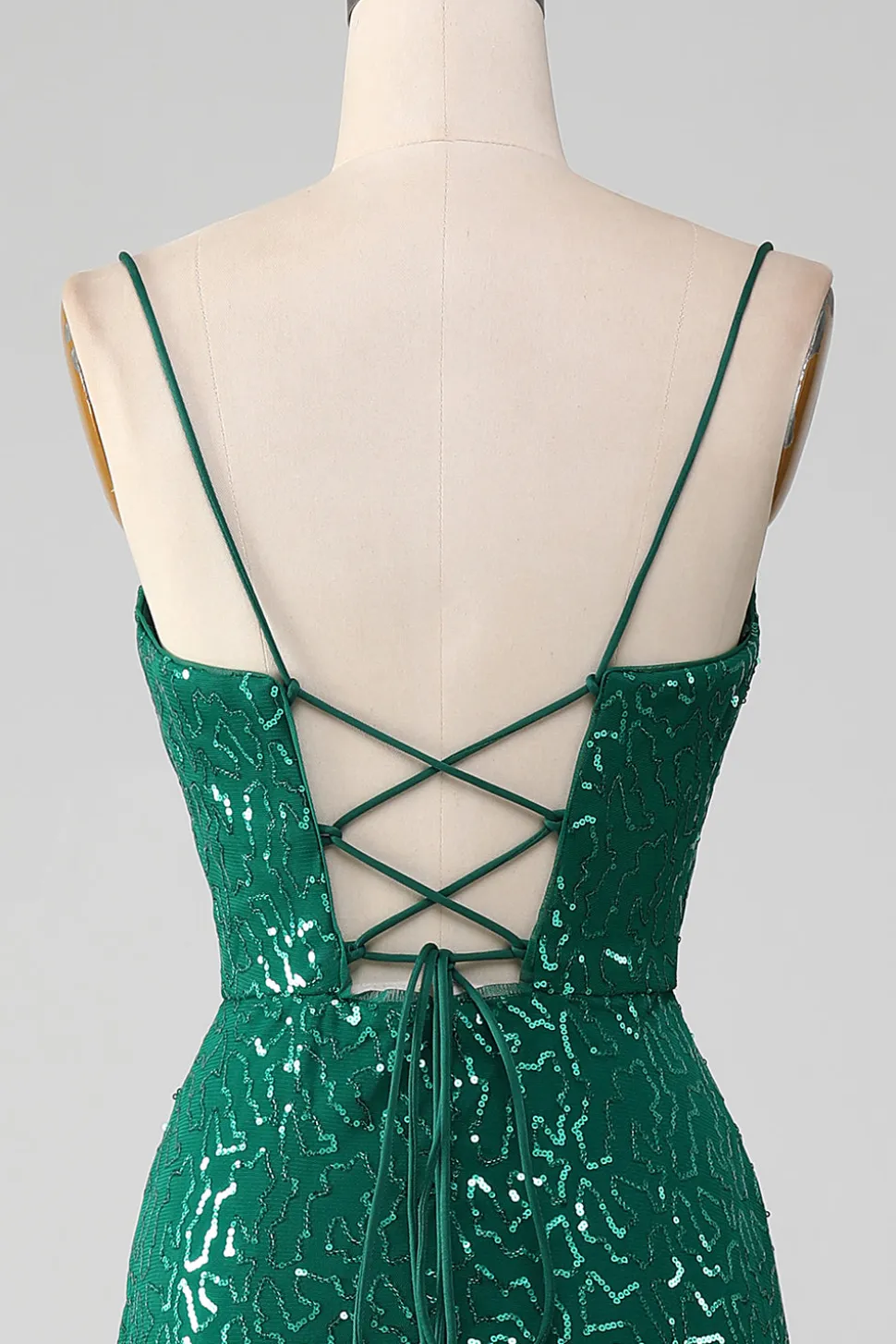 Brilhante verde escuro frisado Sequins longo vestido de baile com fenda