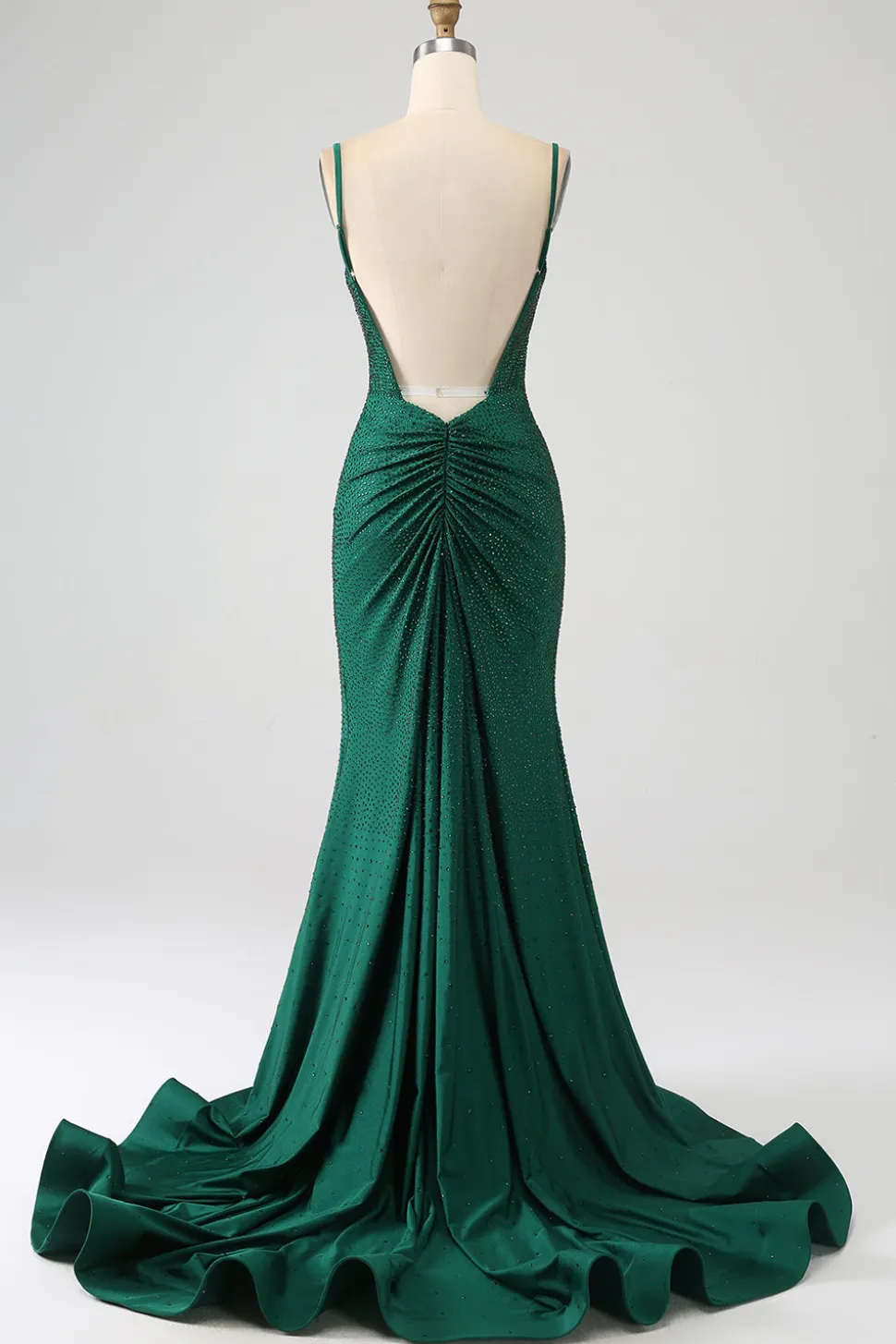 Brilhante verde escuro frisado longo vestido de baile de formatura sereia com fenda