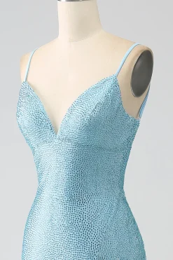 Brilhante verde escuro frisado longo vestido de baile de formatura sereia com fenda