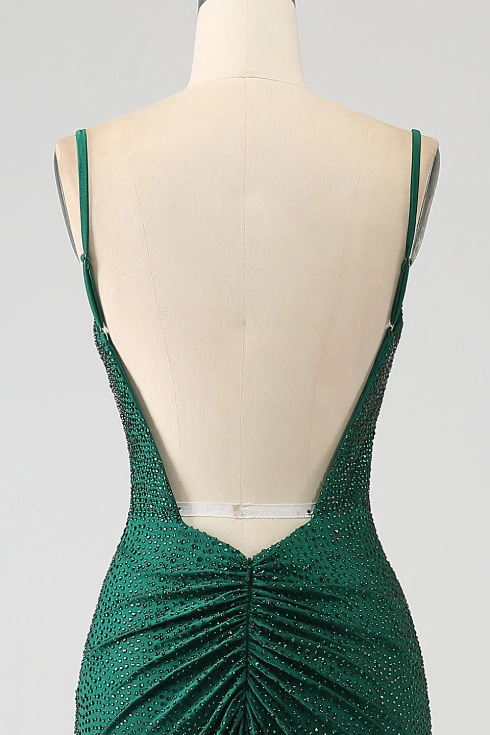 Brilhante verde escuro frisado longo vestido de baile de formatura sereia com fenda