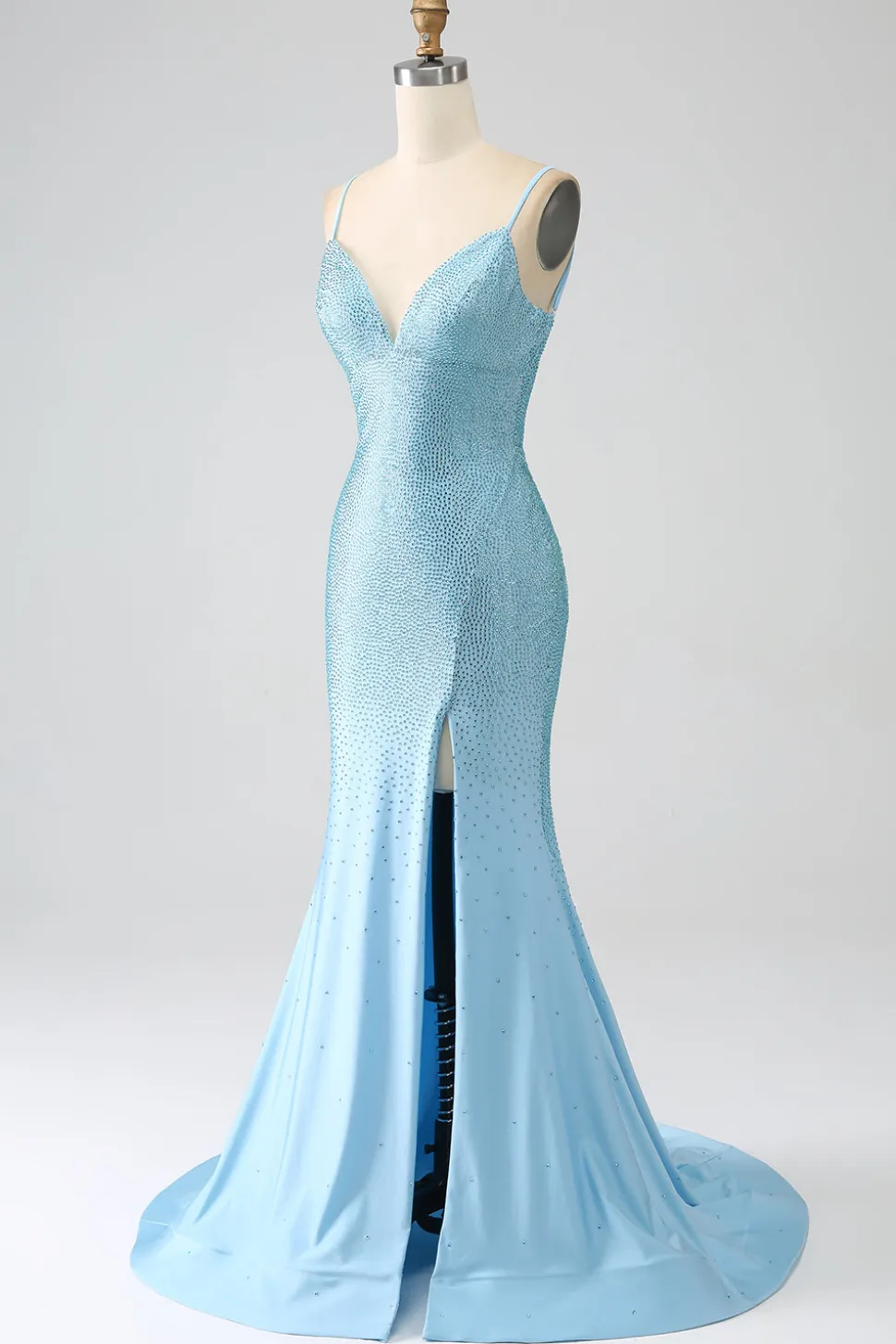 Brilhante verde escuro frisado longo vestido de baile de formatura sereia com fenda