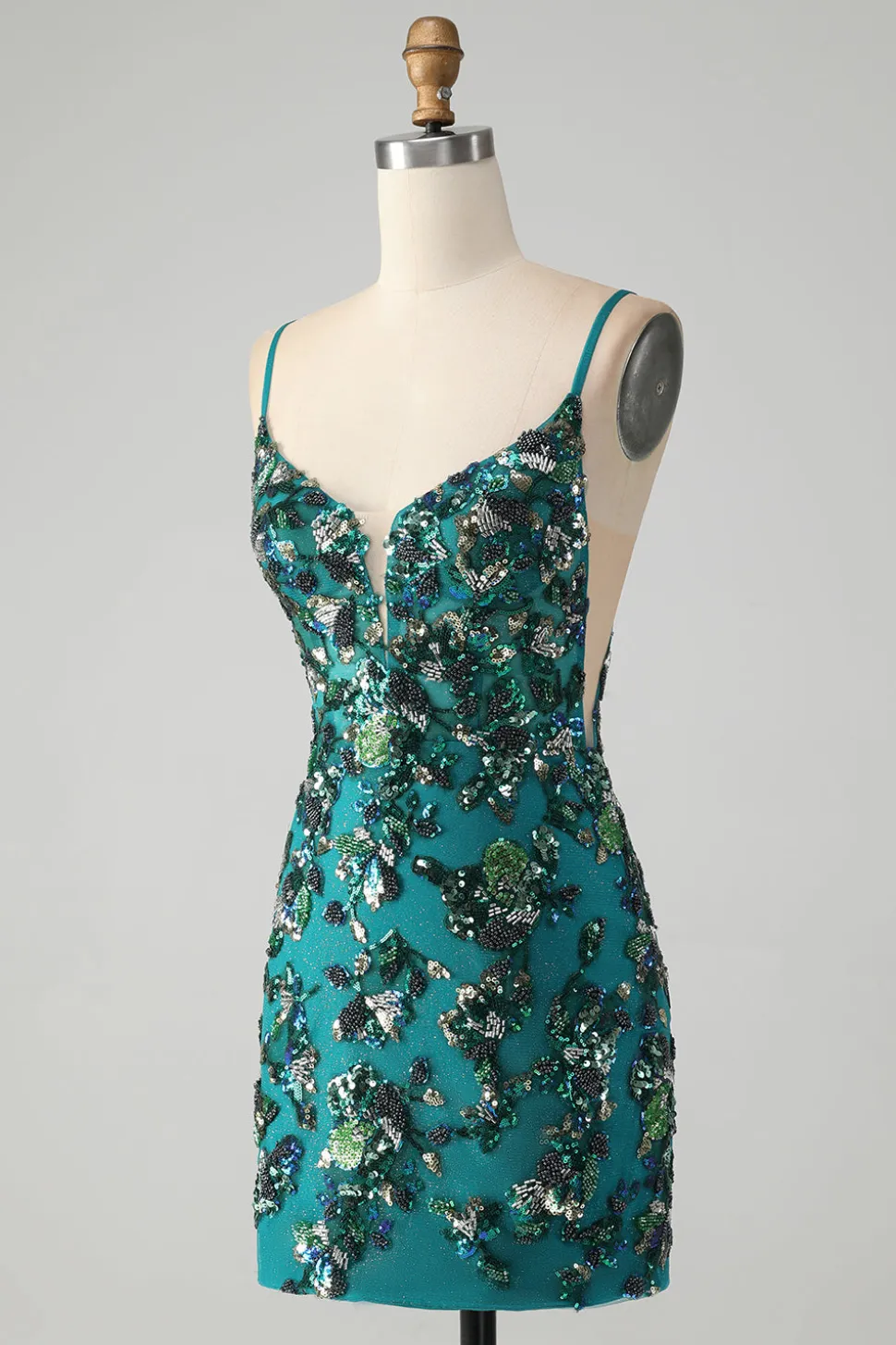 Brilhante verde escuro frisado Sequins Bodycon Homecoming Dress com renda-up para trás