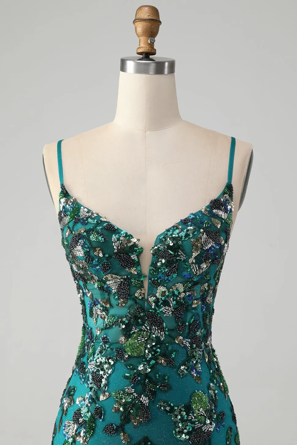 Brilhante verde escuro frisado Sequins Bodycon Homecoming Dress com renda-up para trás