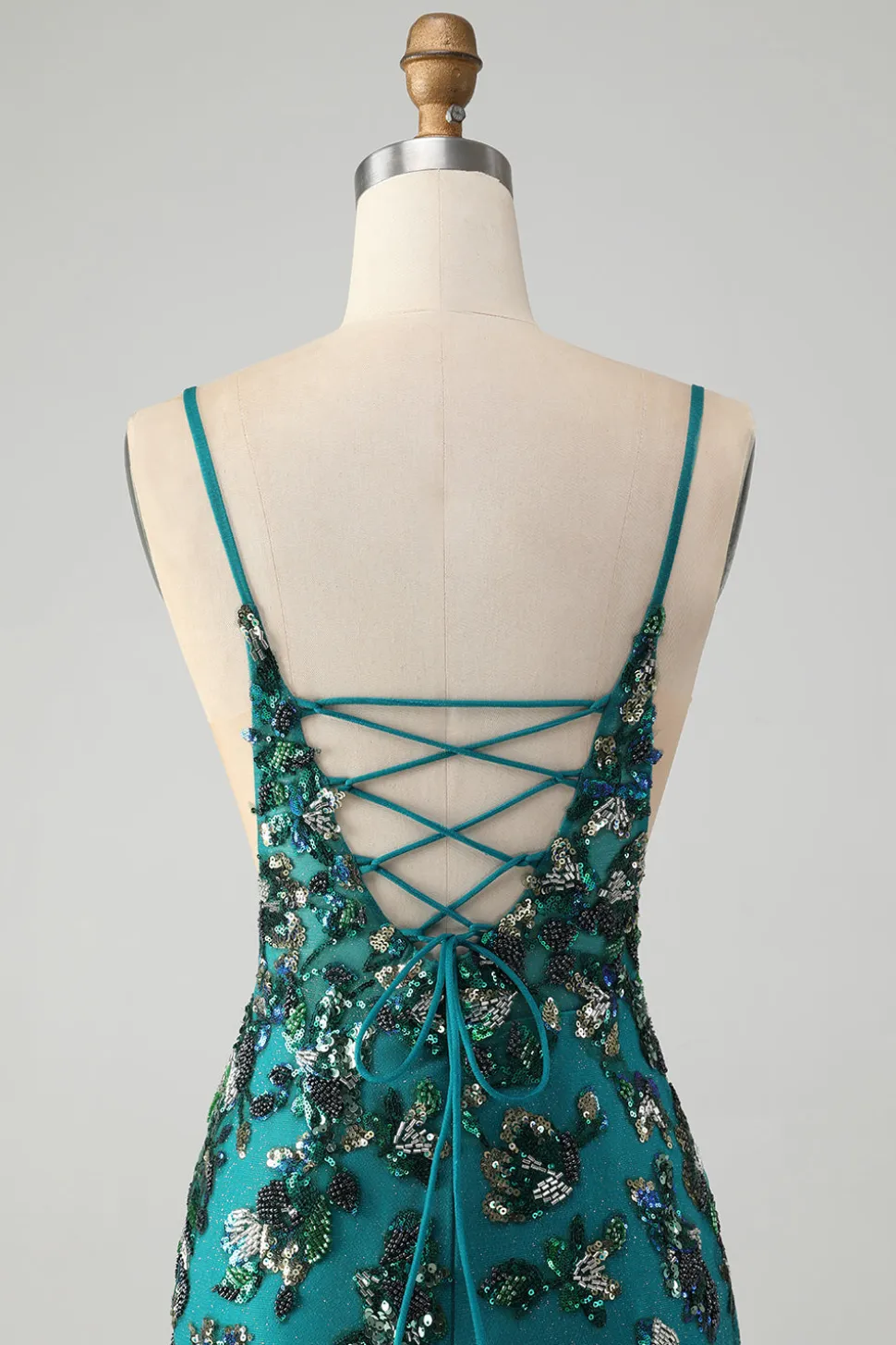 Brilhante verde escuro frisado Sequins Bodycon Homecoming Dress com renda-up para trás