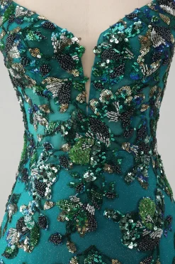 Brilhante verde escuro frisado Sequins Bodycon Homecoming Dress com renda-up para trás