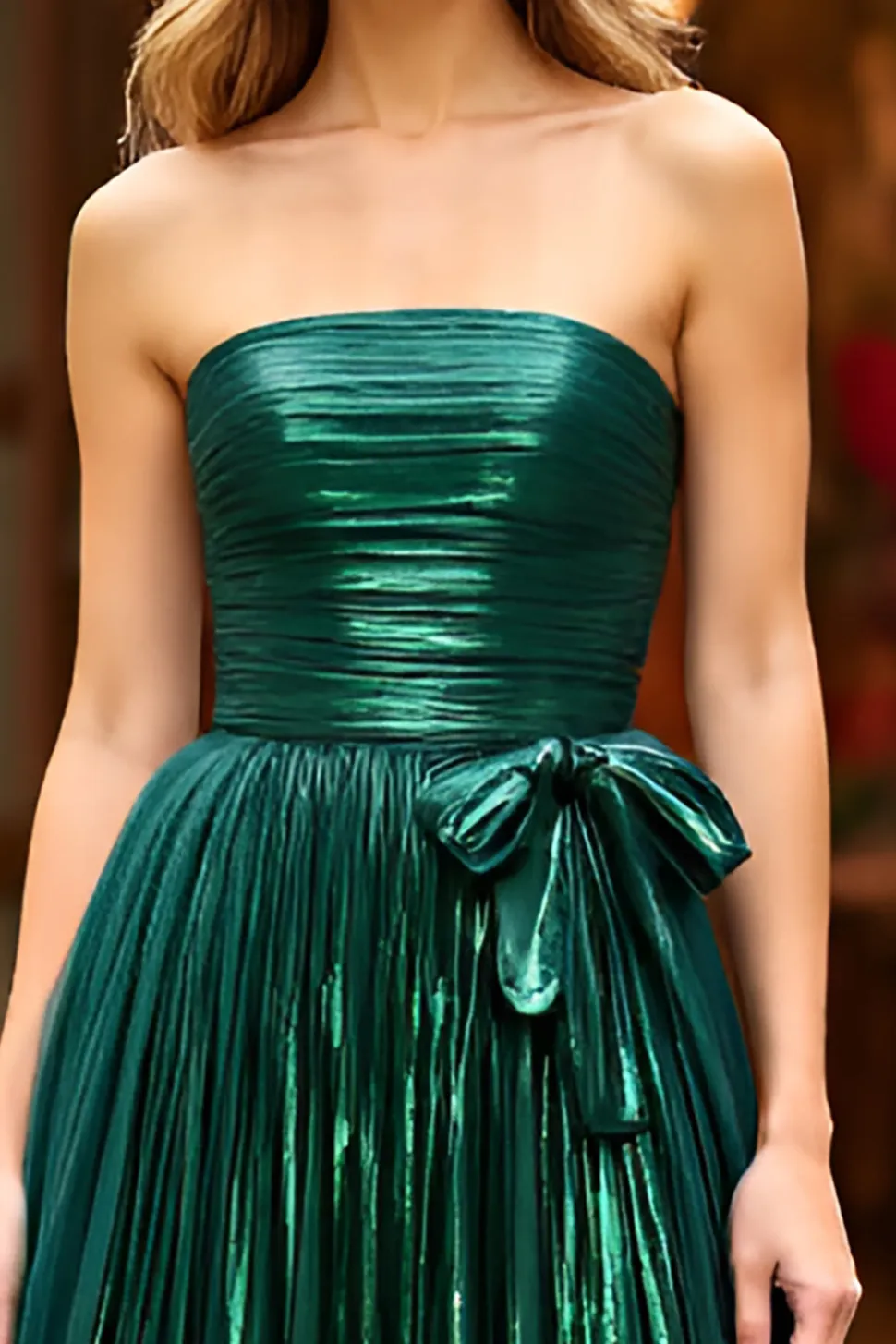 Brilhante Verde Escuro Linha-A Sem Alças Longo Vestido De Baile com Fenda