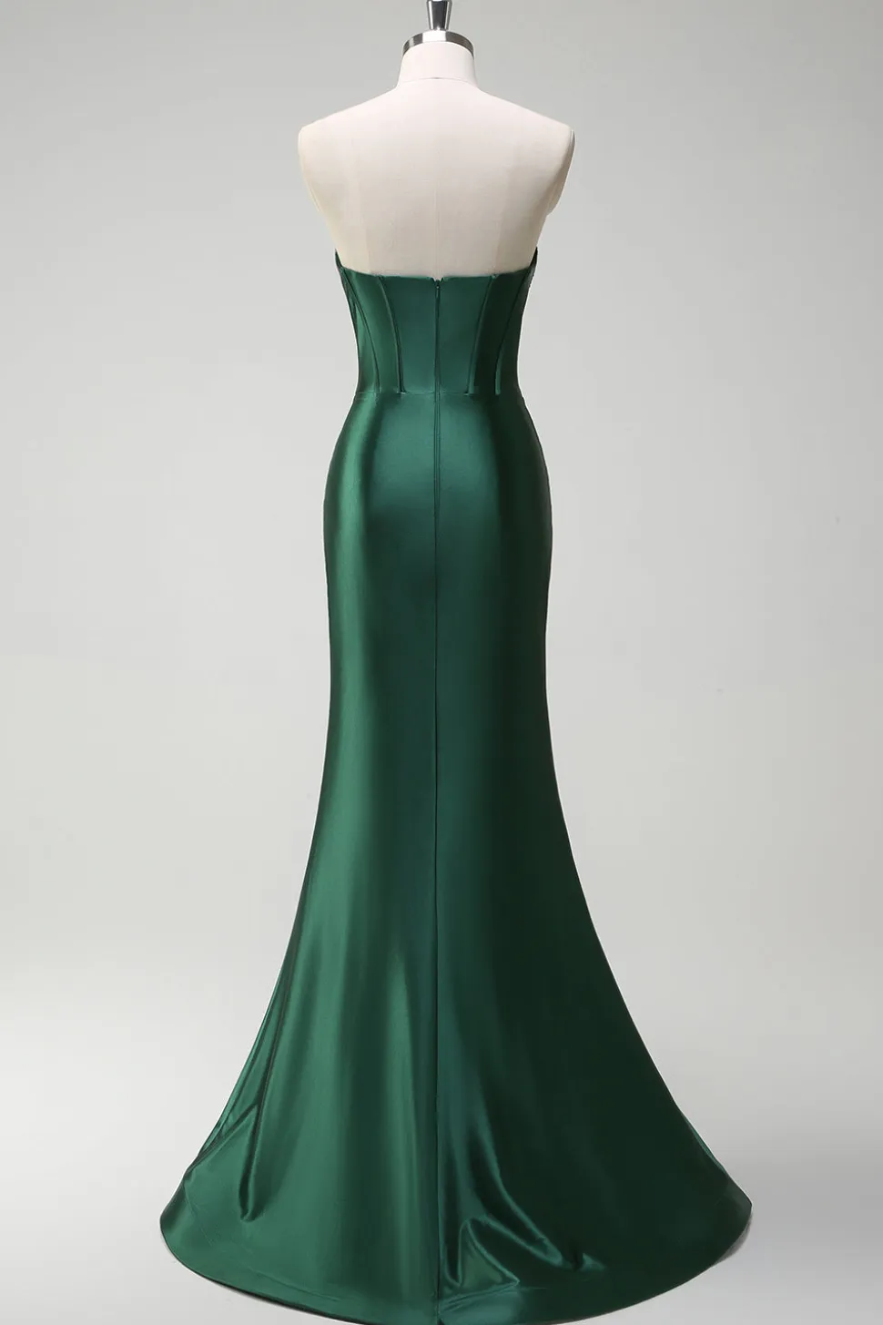 Brilhante verde escuro sereia espartilho espartilho cetim longo vestido de baile com fenda
