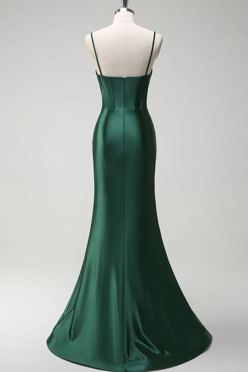 Brilhante verde escuro sereia espartilho espartilho cetim longo vestido de baile com fenda