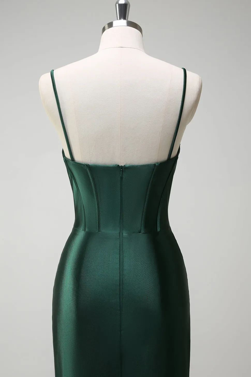 Brilhante verde escuro sereia espartilho espartilho cetim longo vestido de baile com fenda