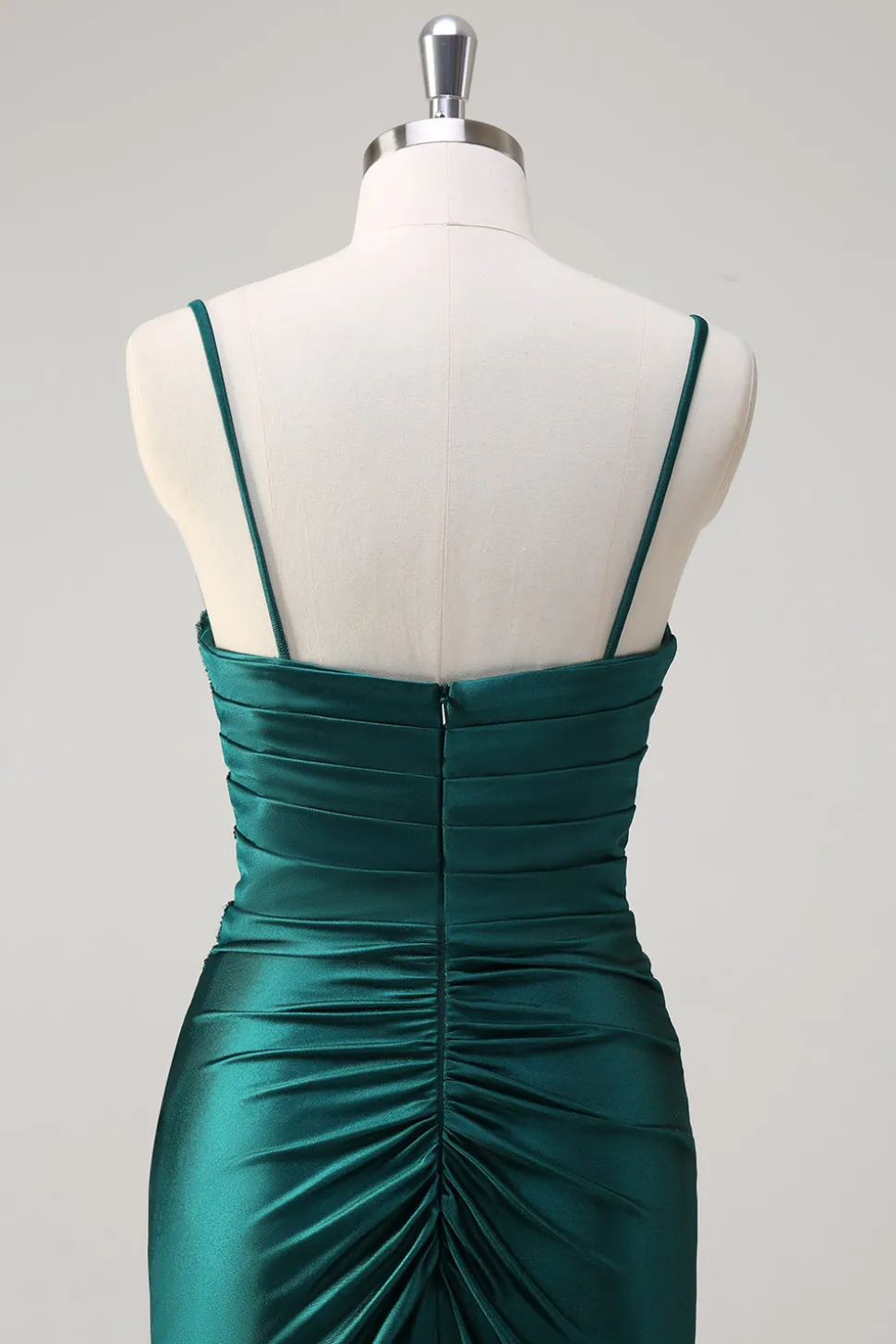 Brilhante verde escuro sereia espaguete alças vestido de baile