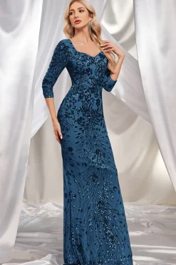 Brilhante Verde Escuro Sereia Appliques Pescoço Quadrado Mãe do Vestido da Noiva com 3/4 Mangas