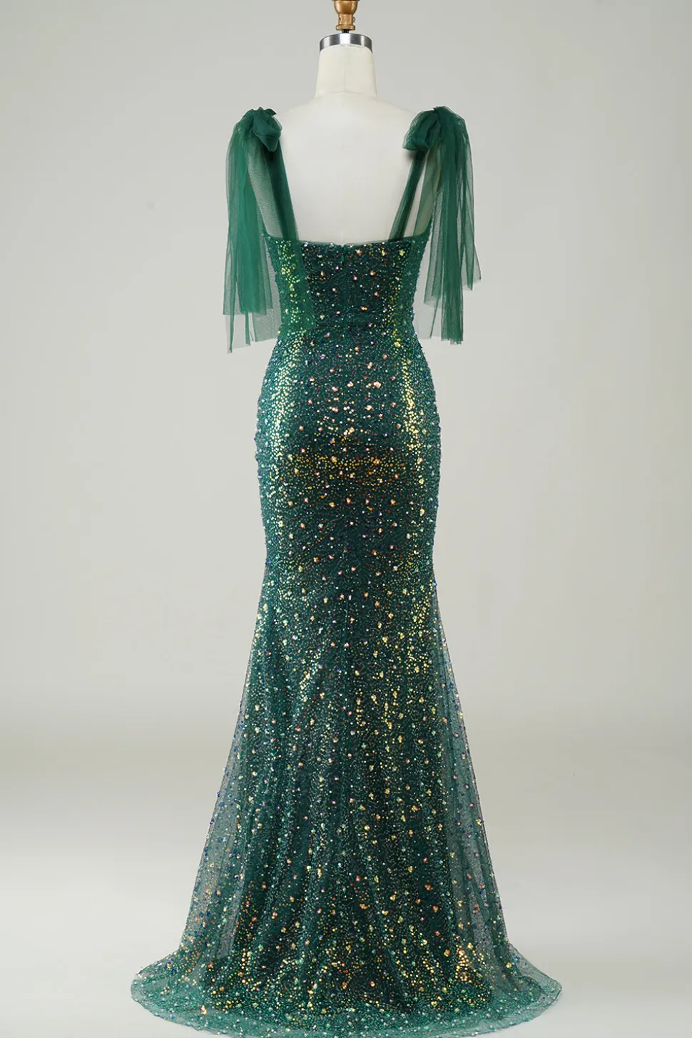 Brilhante verde escuro sereia lantejoulas longo vestido de baile com fenda