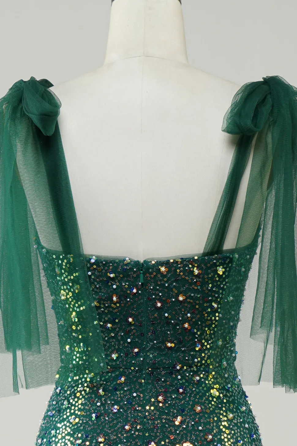 Brilhante verde escuro sereia lantejoulas longo vestido de baile com fenda