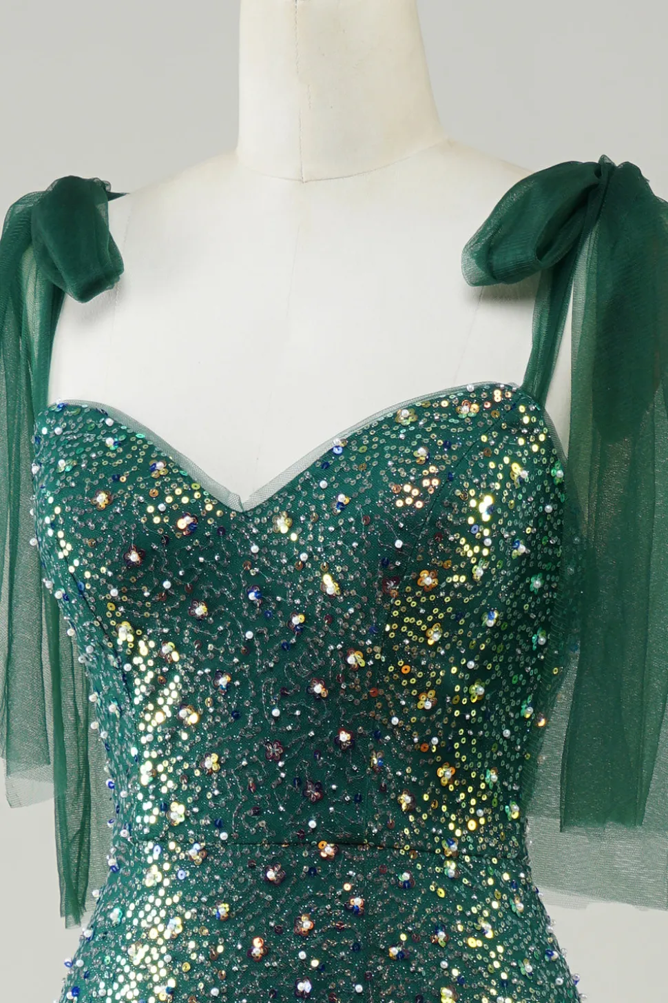 Brilhante verde escuro sereia lantejoulas longo vestido de baile com fenda