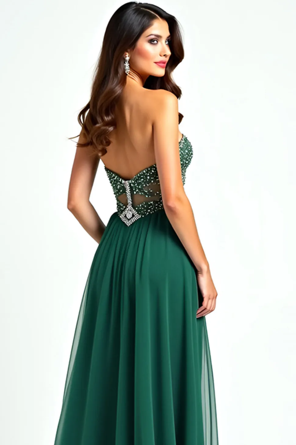 Brilhante verde escuro uma linha de lantejoulas querida vestido longo baile de formatura com fenda