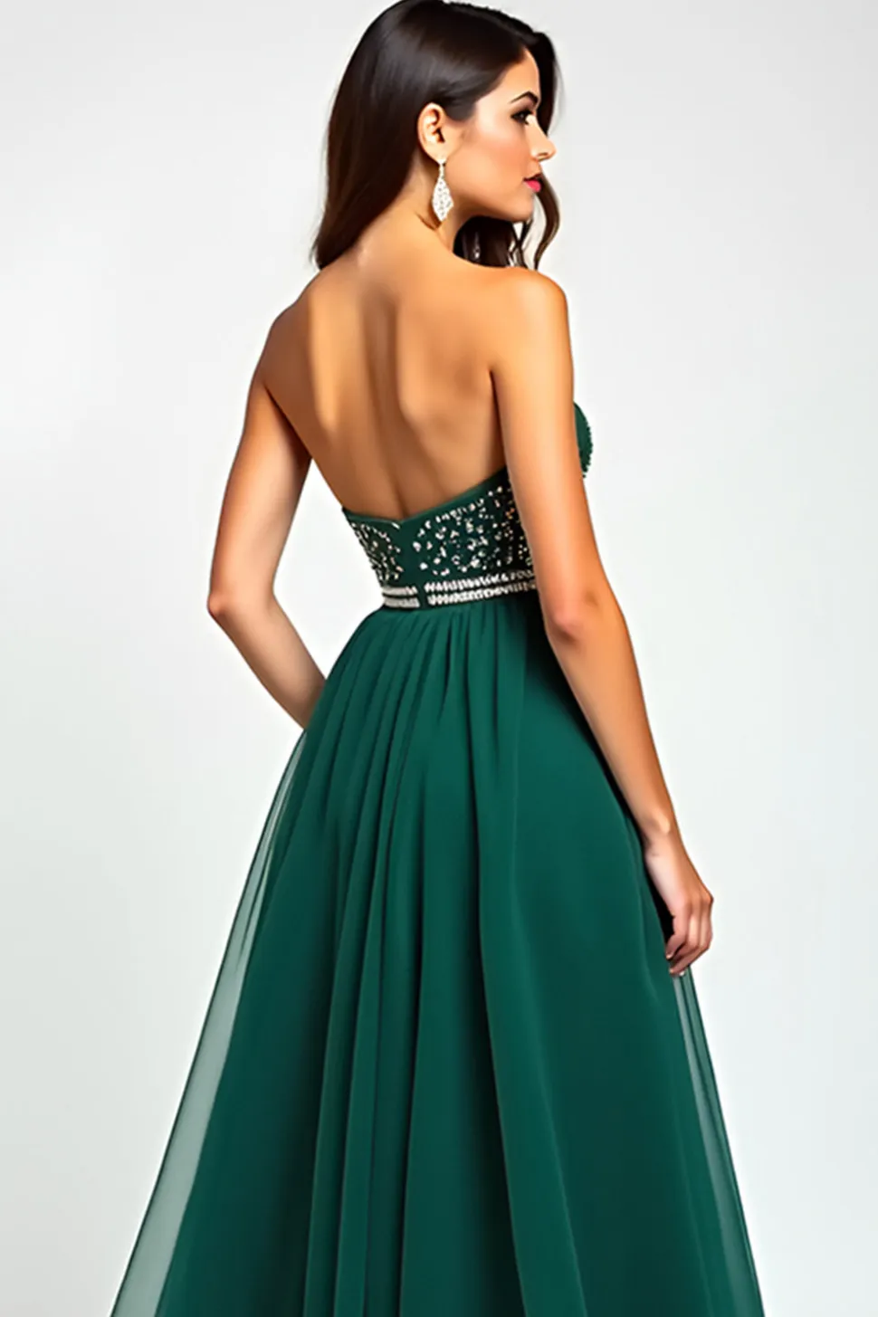 Brilhante verde escuro uma linha de lantejoulas longo vestido de baile com fenda
