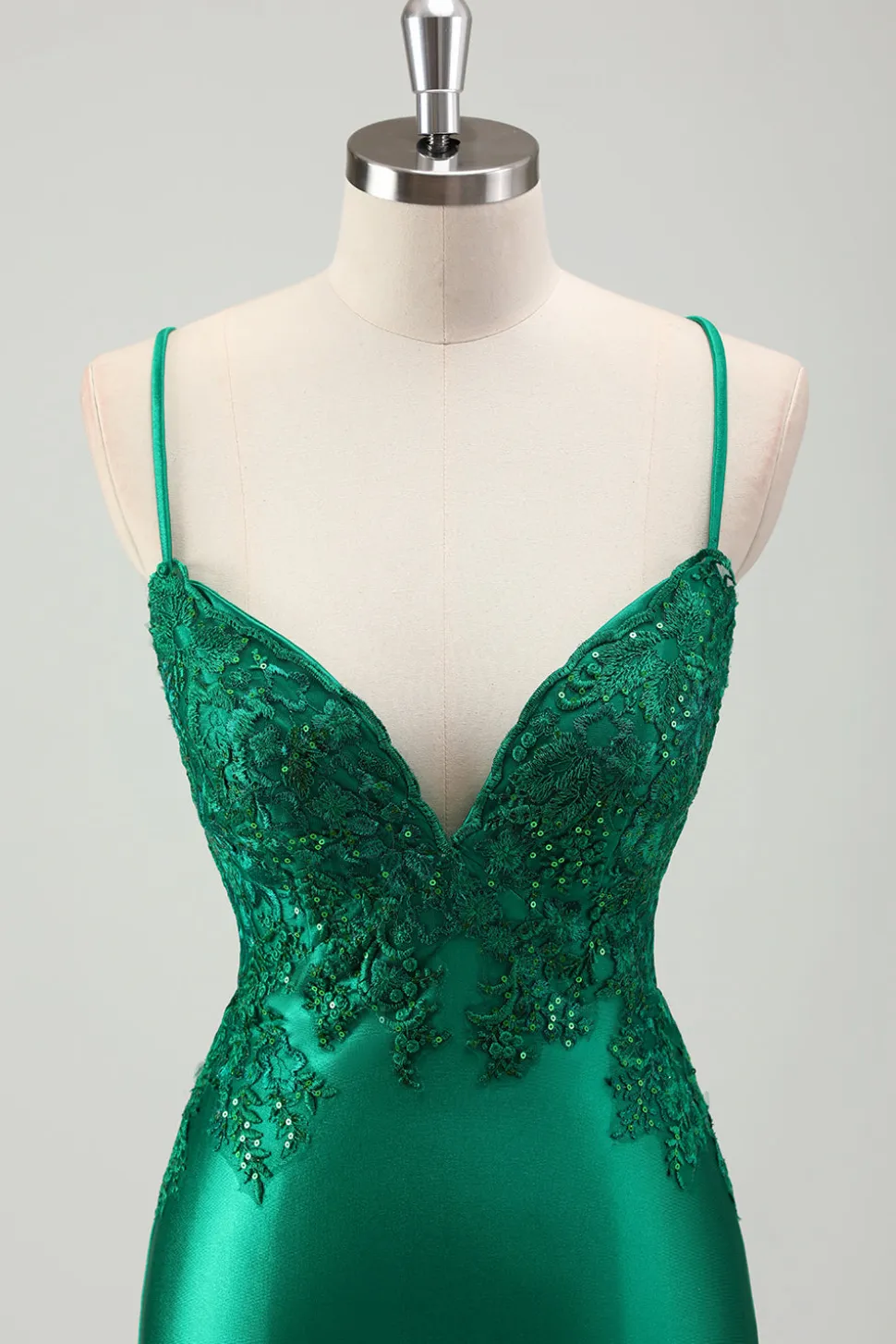 Brilhante Verde Sereia Esparguete Correias Cetim Long Prom Dress com Apliques