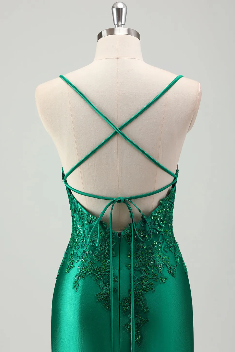 Brilhante Verde Sereia Esparguete Correias Cetim Long Prom Dress com Apliques