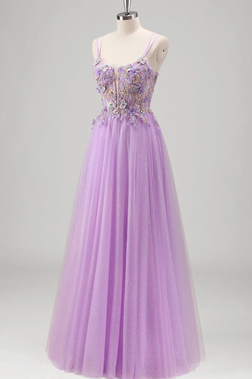 Brilhantemente frisado Lilás Floral Appliques Corset Prom Dress