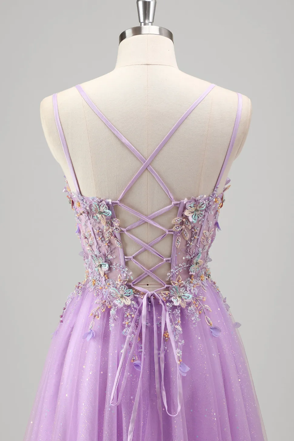 Brilhantemente frisado Lilás Floral Appliques Corset Prom Dress