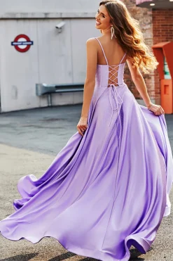 Brilhantes Lilás A-Line Corset Prom Dresses com strass