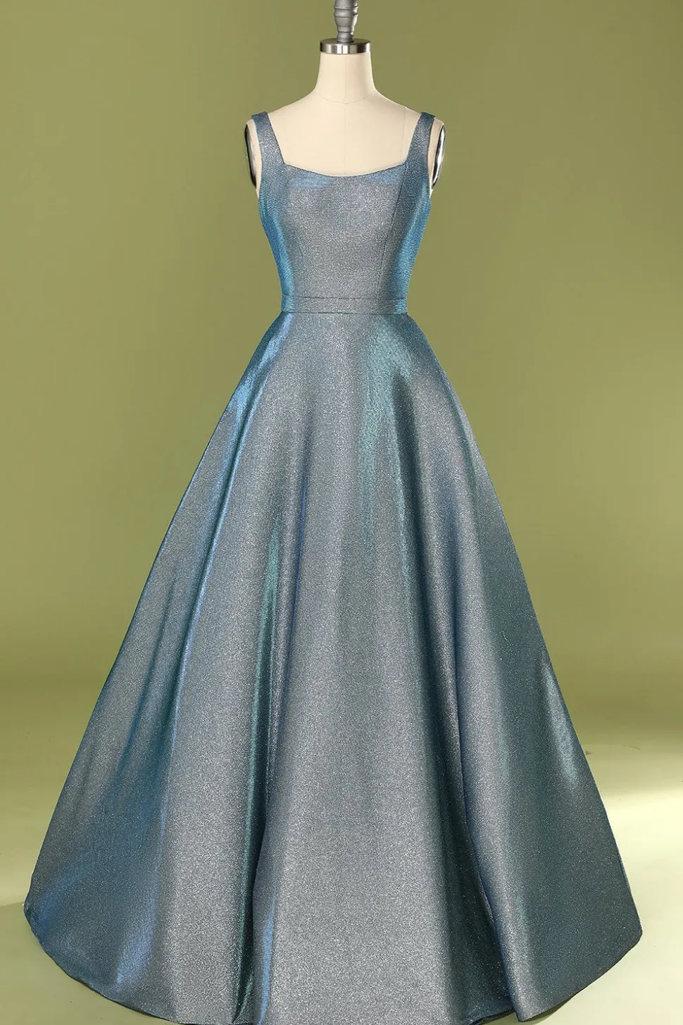 Brilho azul aberto volta longo vestido de baile