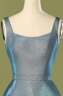 Brilho azul aberto volta longo vestido de baile