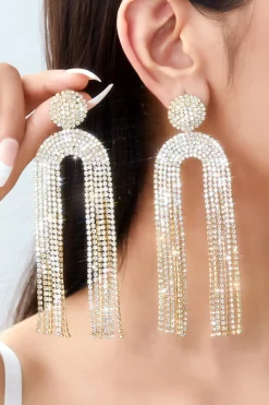 Brincos brancos Rhinestone Drop