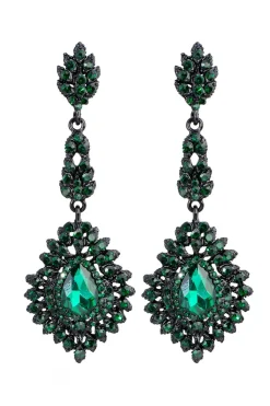 Brincos Dark Green Rhinestone Dangle