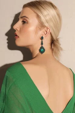 Brincos Dark Green Rhinestone Dangle