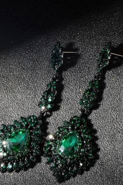 Brincos Dark Green Rhinestone Dangle