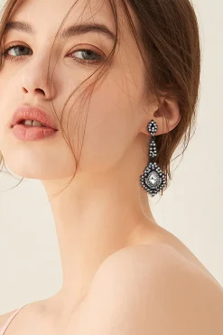 Brincos Dark Green Rhinestone Dangle