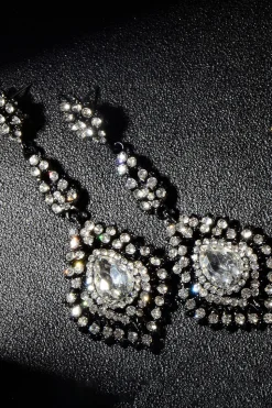 Brincos Dark Green Rhinestone Dangle