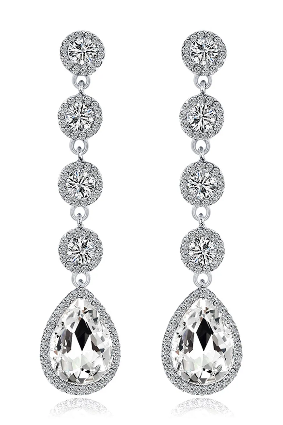 Brincos de casamento de cristal claro branco nupcial