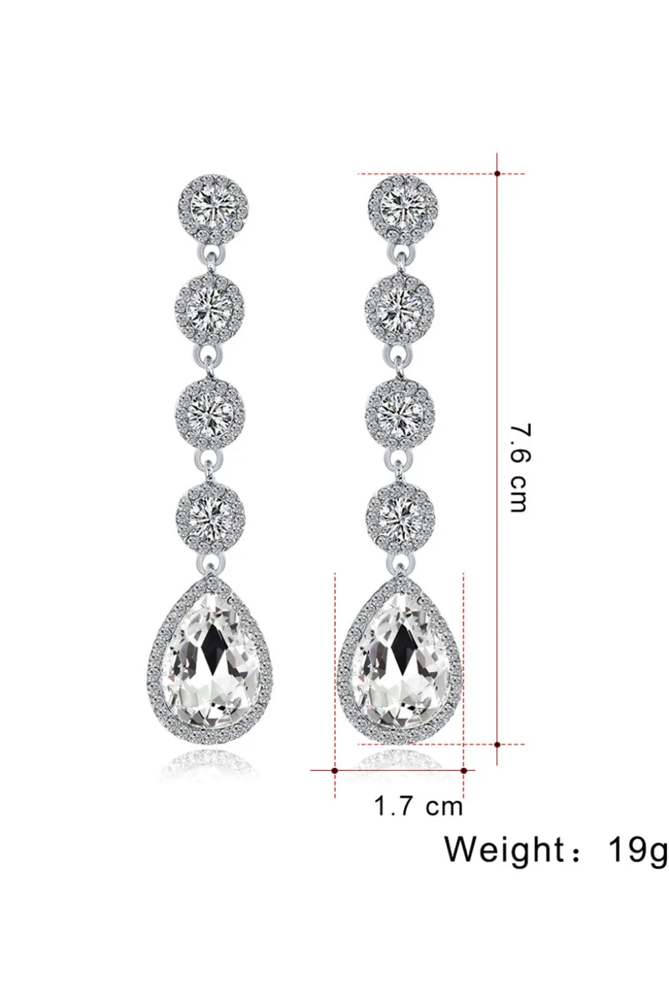Brincos de casamento de cristal claro branco nupcial