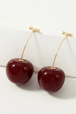 Brincos de cereja vermelha dourada