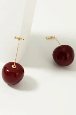 Brincos de cereja vermelha dourada