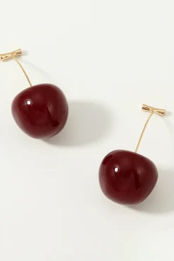 Brincos de cereja vermelha dourada