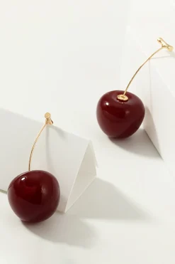 Brincos de cereja vermelha dourada
