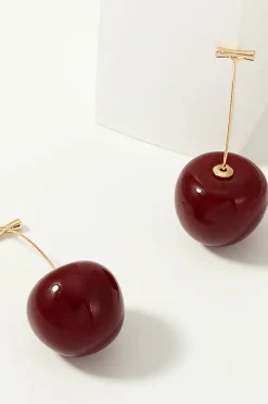 Brincos de cereja vermelha dourada