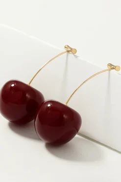 Brincos de cereja vermelha dourada