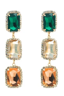 Brincos de Festa Verde Rhinestones
